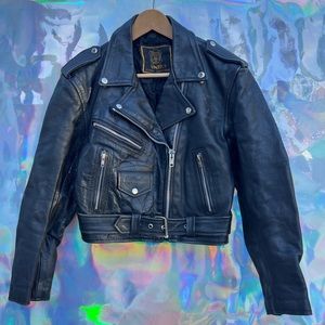 Unik Black Leather Biker Jacket with Silver Hardware